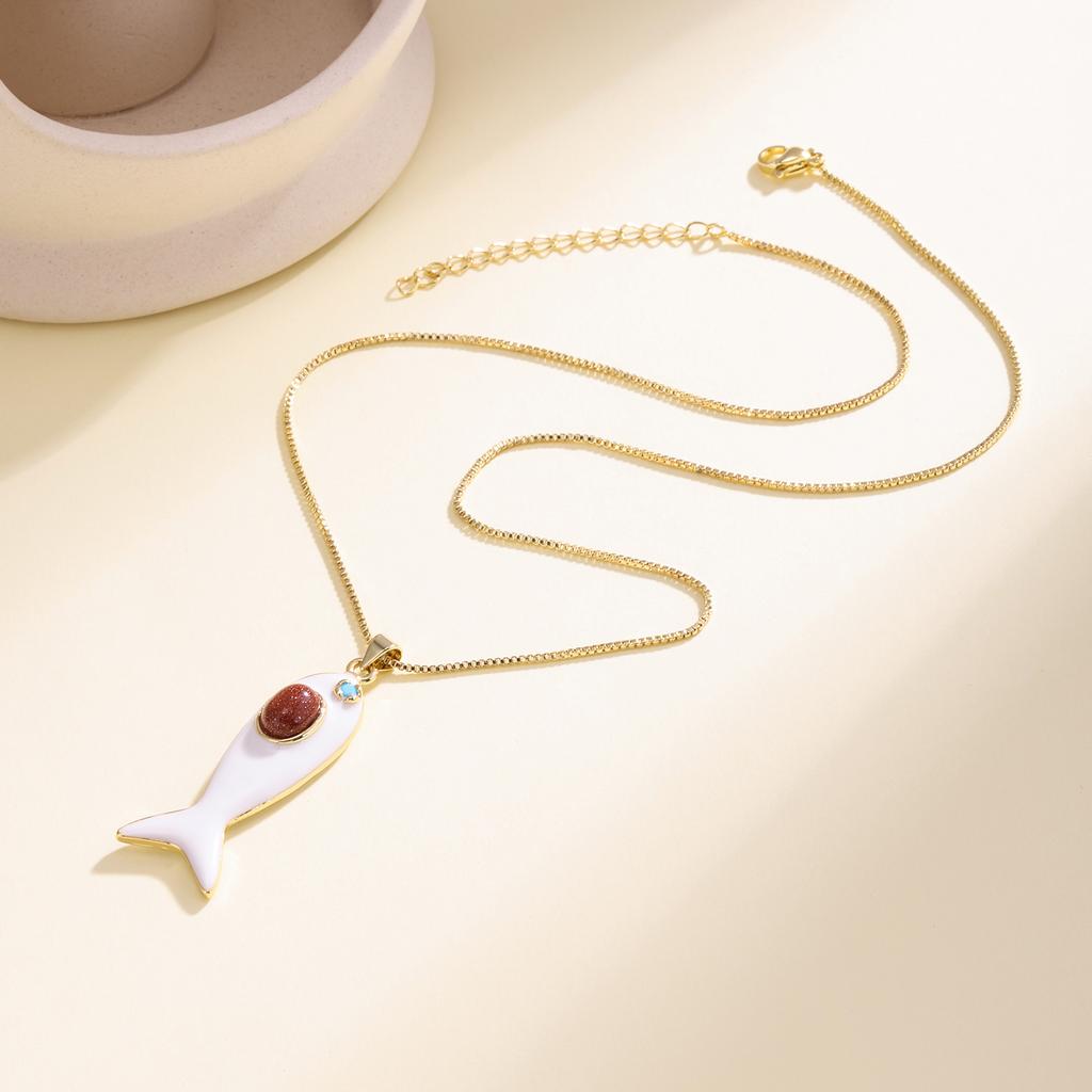 Nidin Hot Sale White Enamel Fish Pendant Necklace For Women Ocean Animal Charm Clavicle Chain Boho Summer Beach Jewelry Gifts