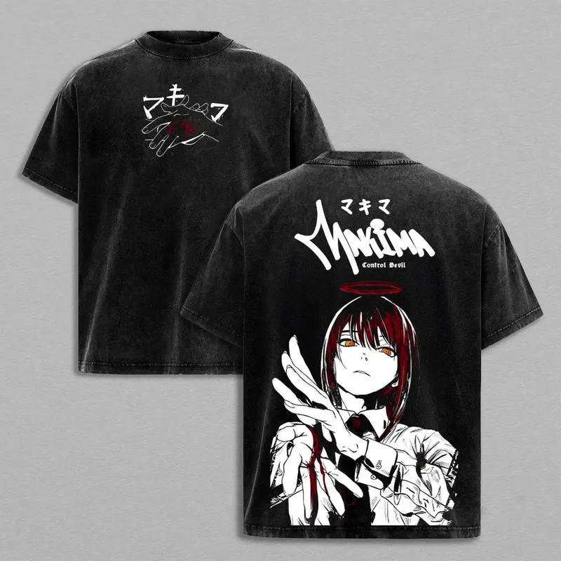 

Makima Cool Chainsaw Man Clothing Men Women Short Sleeve Manga T-shirts Vintage Washed T Shirt Cotton Tee Harajuku Male Tshirt XXL чёрный