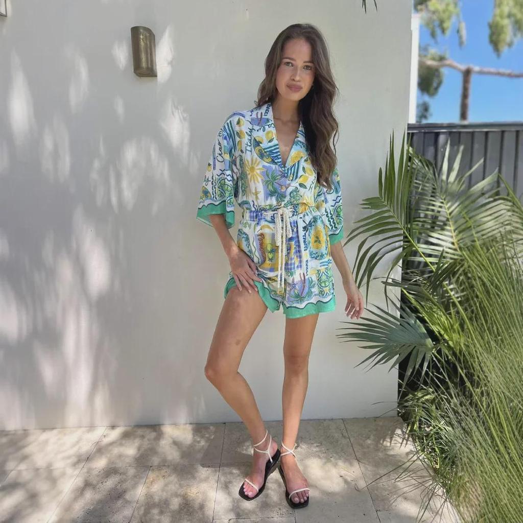 25. Jubiläum Sommer Cross-Border-Mode: Bedruckter Spitzen-Jumpsuit - Urlaubsstil