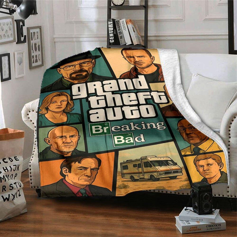 1pc Grand Theft Auto Soft Flannel Blanket with Designer Print A cozy blanket for all seasons, perfect for the couch, bed, office