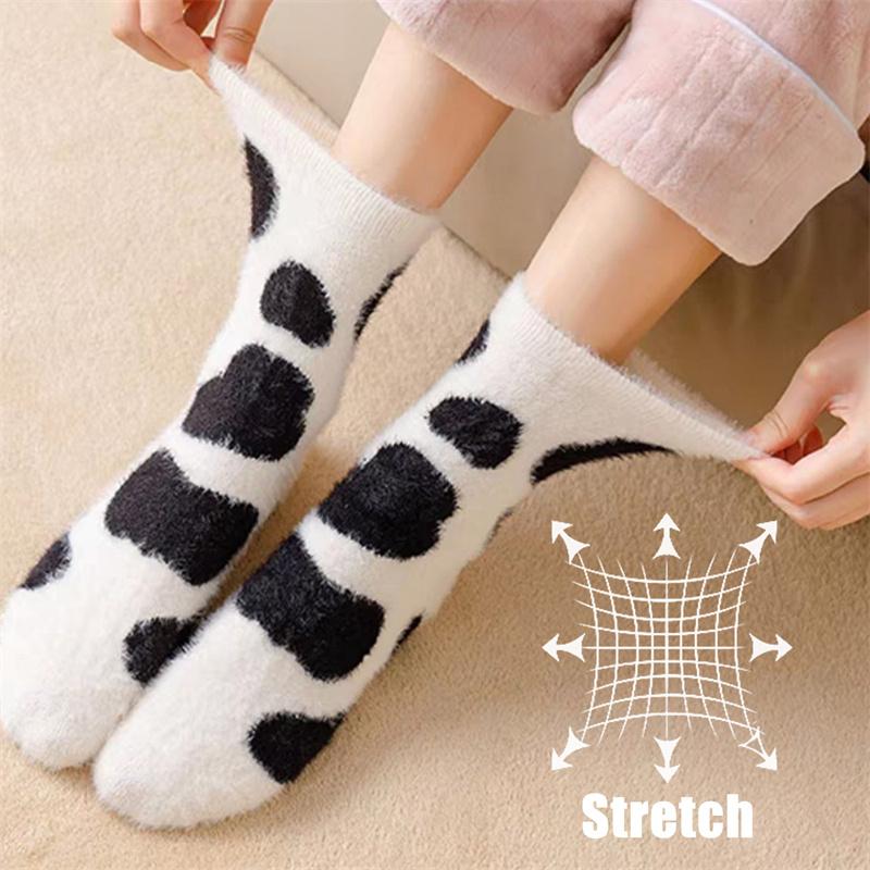 Jesień Zima Urocze Paski Krowie Wzór Dinozaura Wyściełane Skarpety Pluszowe Skarpety Nakrapiane Pluszowe Pogrubione Wygodne Skarpety do Połowy Łydki