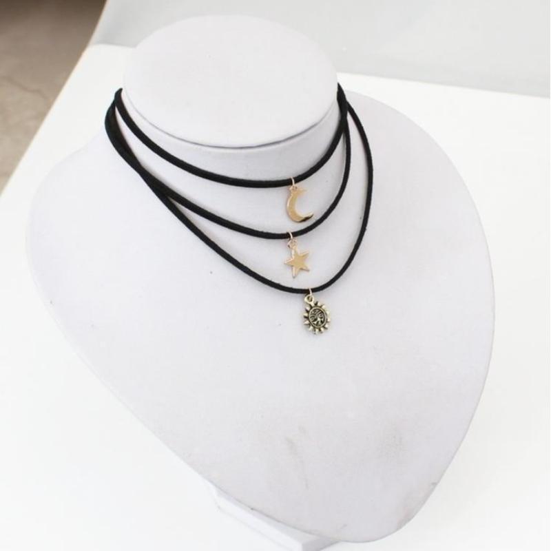 Wszechstronny wielowarstwowy naszyjnik z polaru gwiazda księżyc słońce krótki naszyjnik do swetra naszyjnik damski