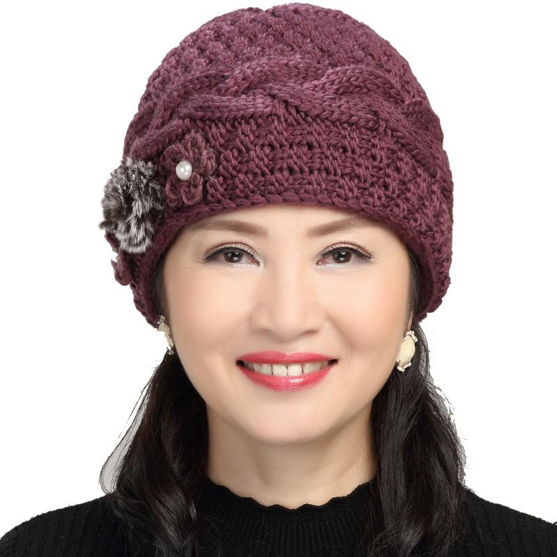 Autumn and Winter Elderly Hats Winter Middle Aged and Elderly People's Velvet Warm Woolen Hats Thickened Knitted Hats  Mother's Hats