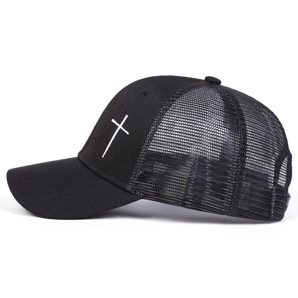 Men Cross Embroidered Baseball Cap Mesh Hat Outdoor Adjustable Sunscreen Leisure Hat Spring Autumn Travel Tourism Beach Vacation