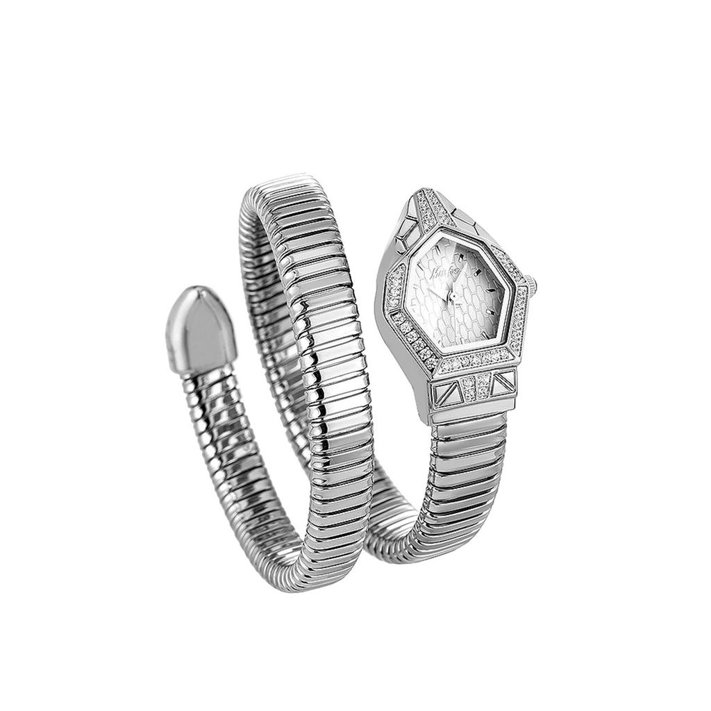 MISSFOX Classic Snake Shape Watch For Women Gold Silver Scaleable Bracelet Womens Watches Bling Diamonds Quartz Ladies Wristwatch