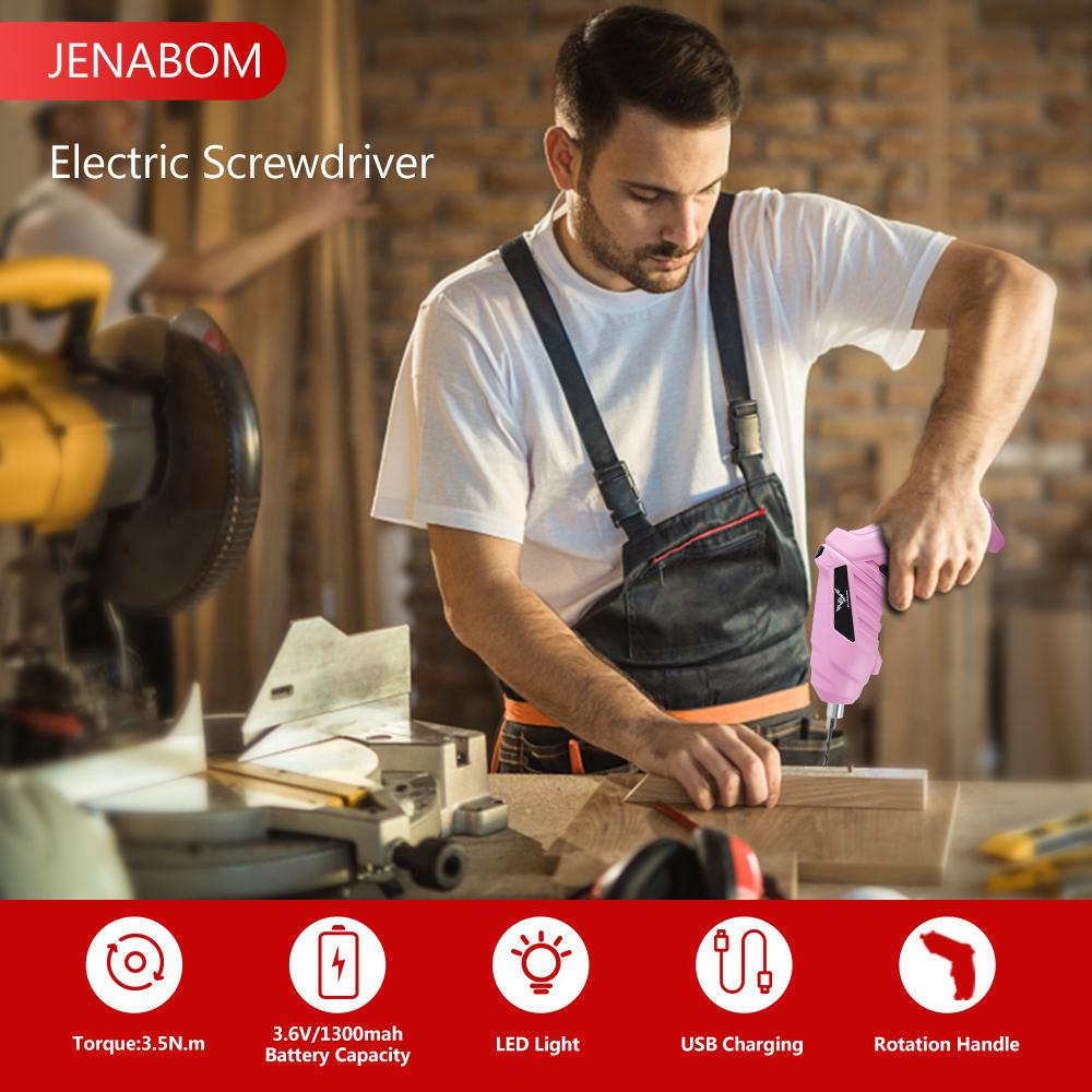 JENABOM 3.6v roz Set scule electrice Reparații pentru întreținere și uz casnic Mini burghiu electric de uz casnic 1800mAh Șurubelniță fără fir