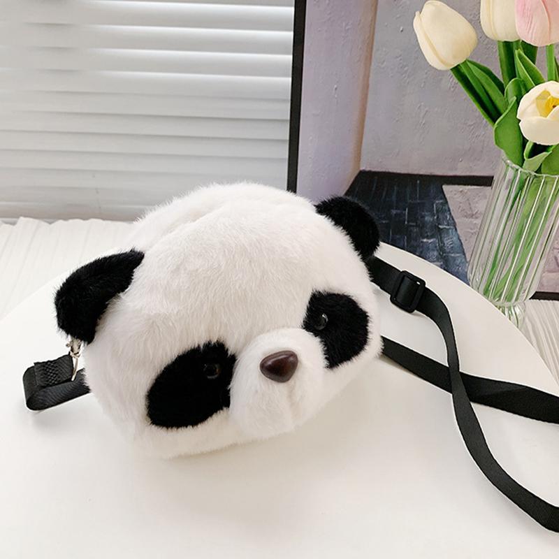 Panda Head Crossbody Bag Versatile Cute Plush Bag Cartoon Shoulder Bag