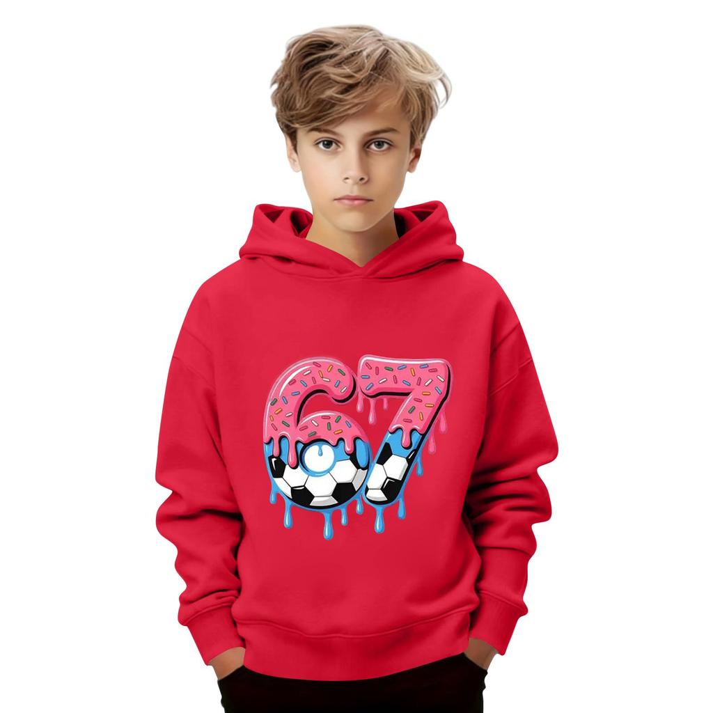 Kids' Long Sleeve Loose Pullover Letter Print Drawstring Hooded Sweatshirt
