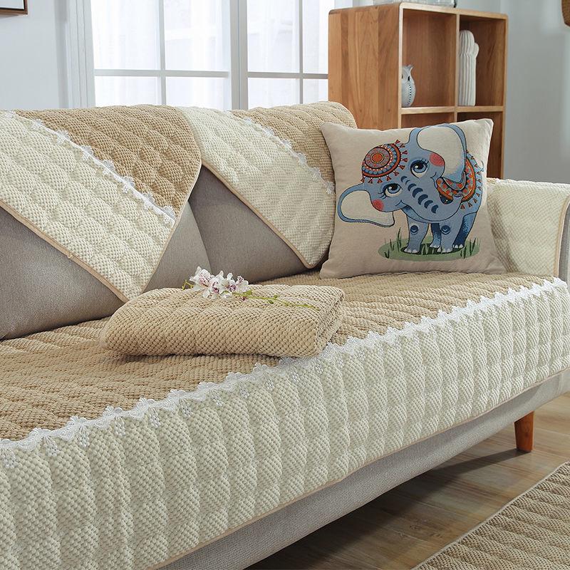 Winter Cushion Universal Sofa Cushion Non-Slip Fabric Modern Minimalist Nordic Plush All-Inclusive Sofa Cover Cover