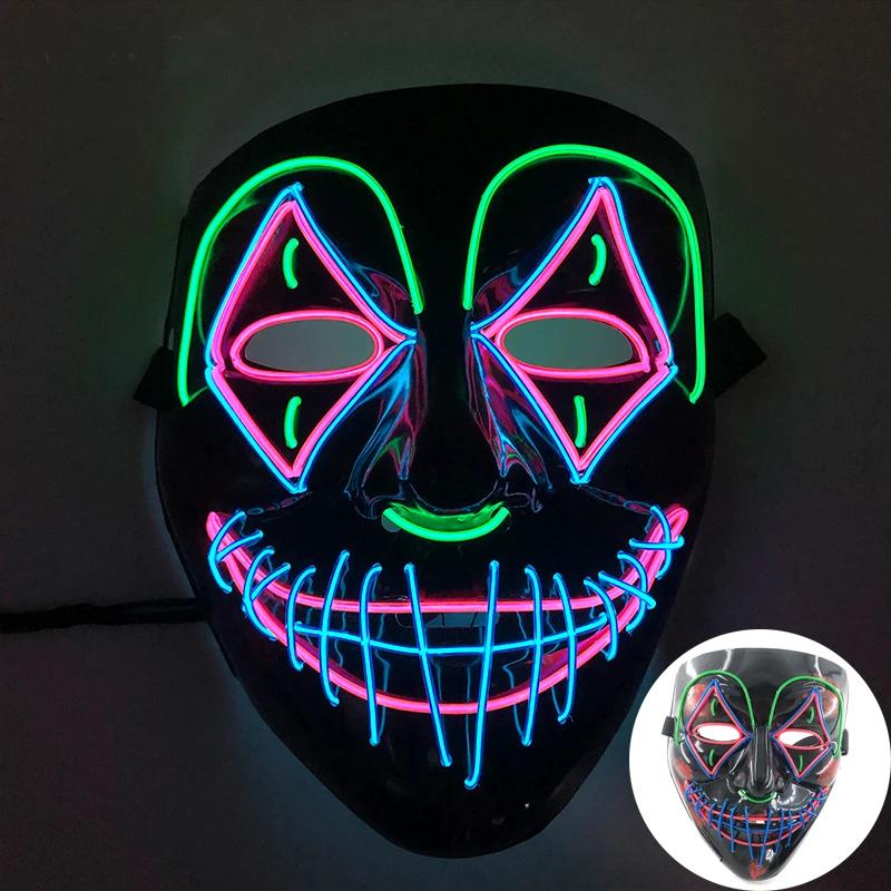 Wireless Scary Glowing Mask LED Luminous Purge Mask Halloween Carnival Light Up Cosplay Party Mask Festival Costume Supplies