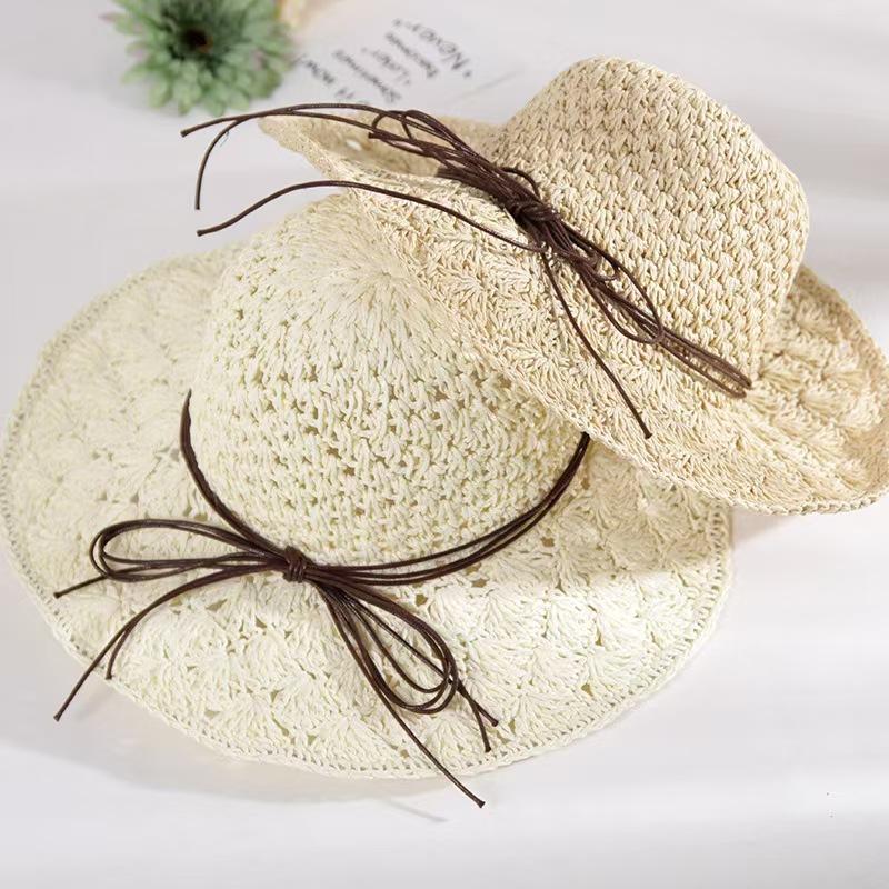 New Holiday Beach Fisherman Hat Seaside Sun Protection Sun Hat Large Brim Bow Woven Straw Hat Women