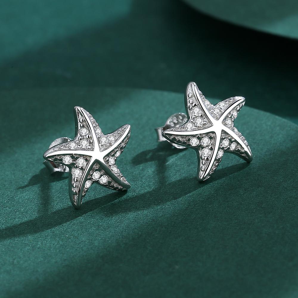 Exquisite Pentagram Zircon Sterling Silver Earrings for Women's Simple Starfish Earrings Sterling Silver Jewelry Graduation Gift Party Silver Jewelry