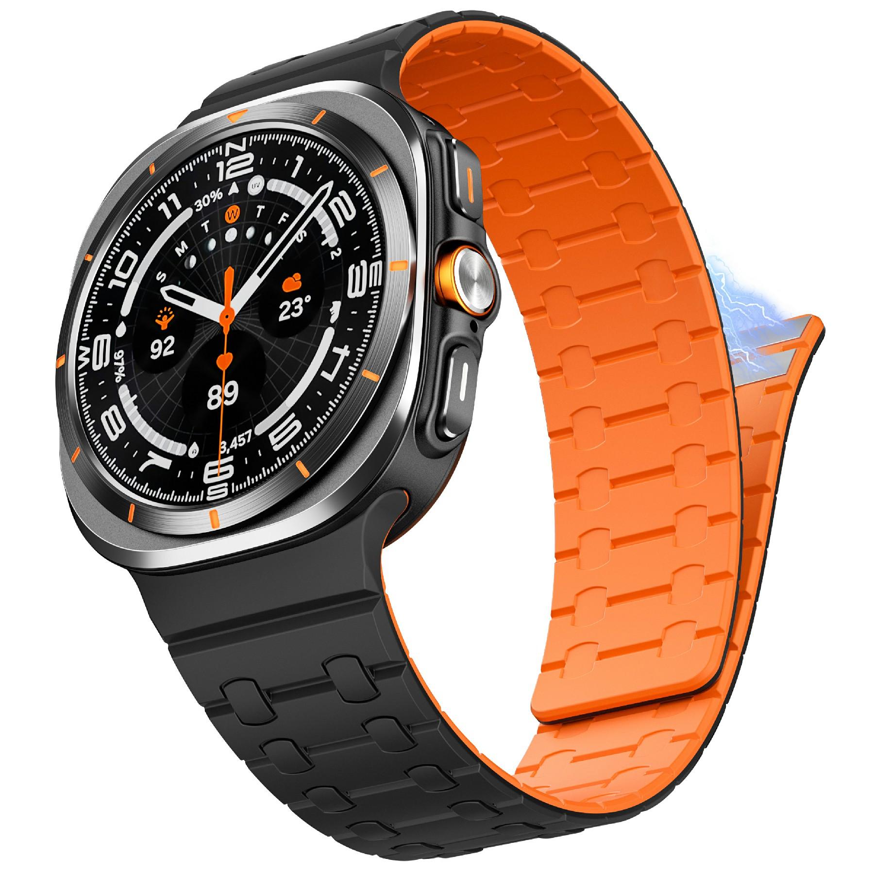 

For Samsung Galaxy Watch Ultra 47mm Band Strong Magnetic Silicone Dual Color Watch Strap Black