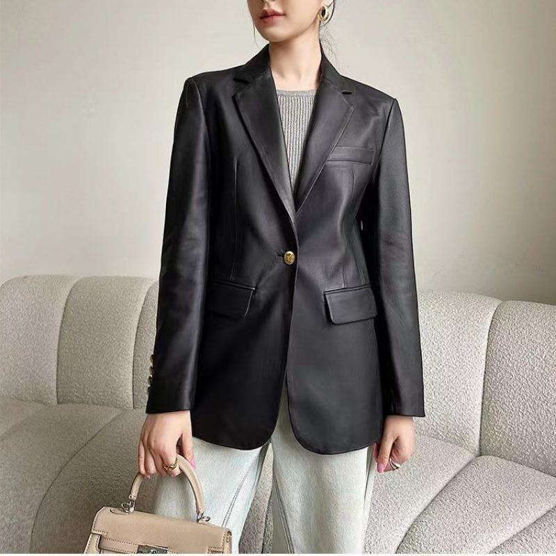 Leather jacket women's blazer spring and autumn new loose black pu temperament small suit top