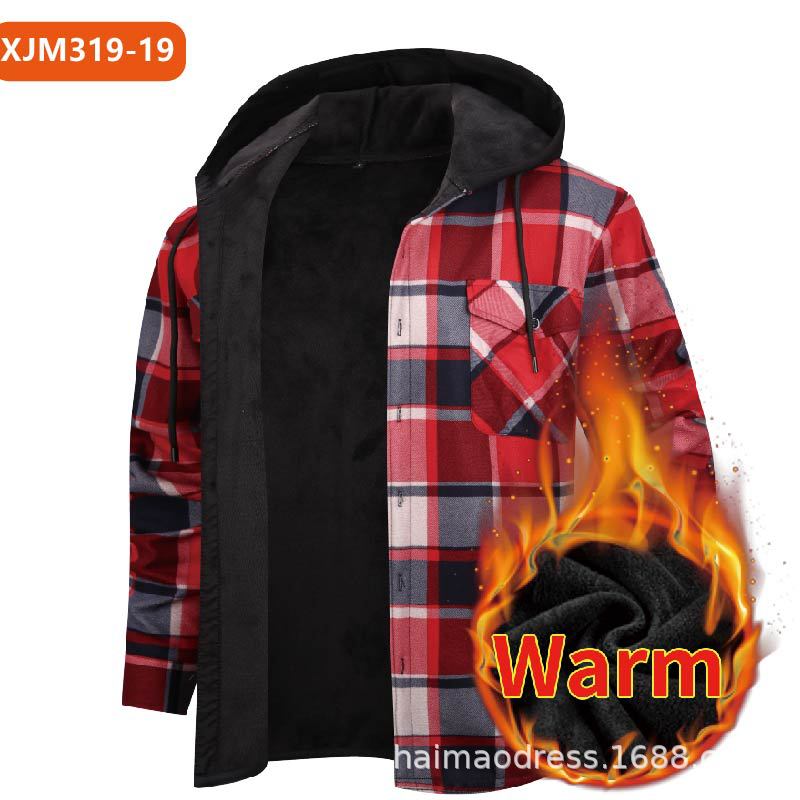 Фланелевая клетчатая рубашка для мужчин лесорубов, теплая толстовка с капюшоном и карманами, зимняя рабочая теплая клетчатая куртка с наполнителем - фланелевая рубашка с капюшоном 2XL