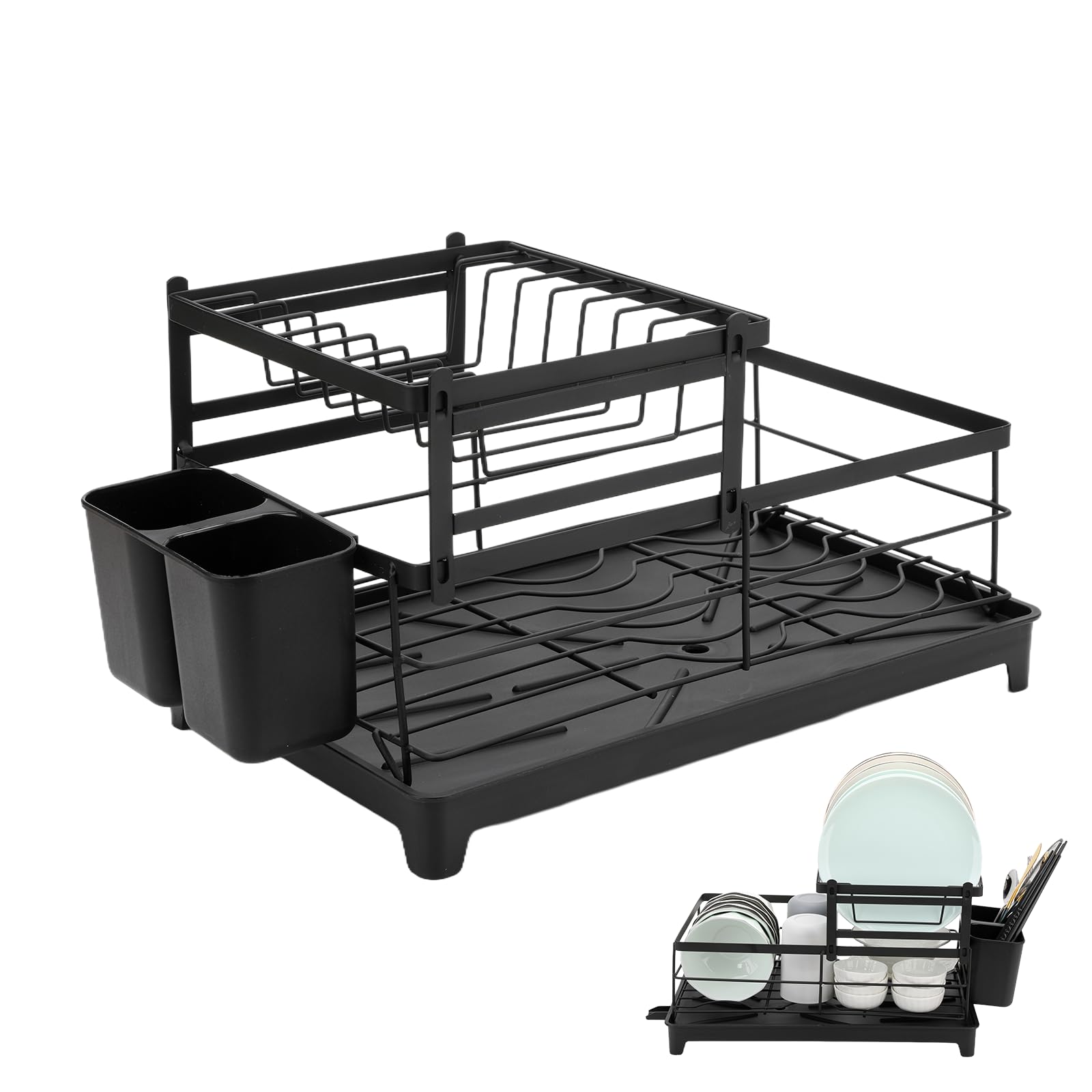 

Кухонная сушилка для посуды 2 с автоматическим сливом, держатель для палочек, воздушная, легкая, длина 41 x ширина 26 x высота 28 см [Vaspo] Сушилка, Ярусная, Тип над аквариумом, чёрный