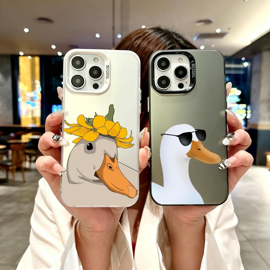 Color Phone Case For iPhone 17 16E 16 11 15 14 Pro MAX 12 13 MINI 7 8 Plus XR SE Silver Plated IMD Cover Protection Funny Duck