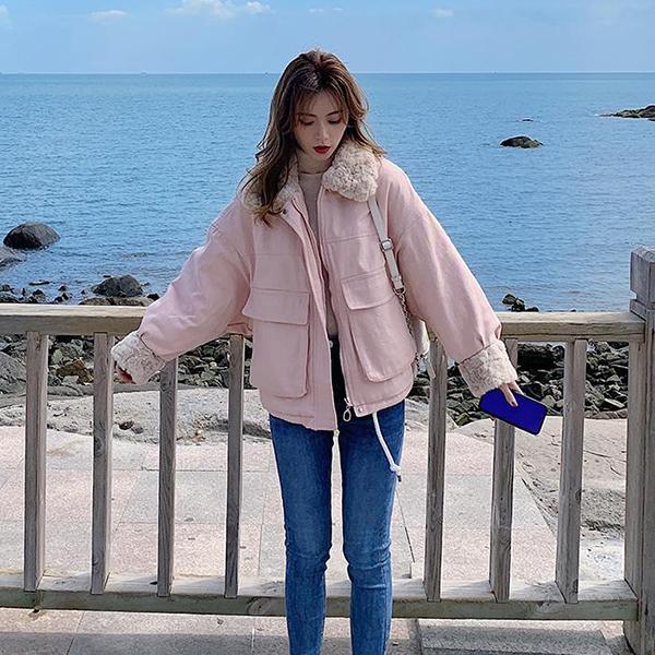 WTEMPO Winter Large Size Warm Woolen Women's Cotton-padded Jackets Solid Color Casual Loose Thickened Short Cotton Parkas