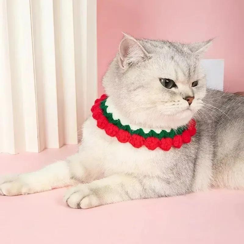Cute Pet necklace Hand-knitted Saliva Towel Kitten Cat Puppy Adjustable Collar Pet Decorative Dog Cat Collar Pet dog Accessories
