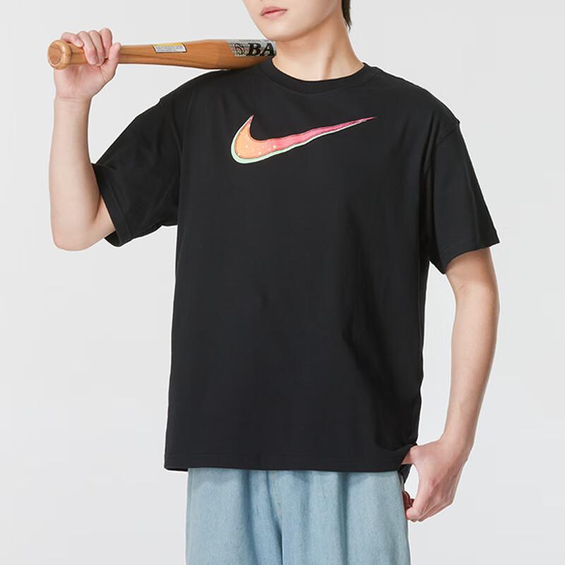Nike Logo Print Loose Casual Running Fitness Training Comfortable Breathable Crew Neck Short Sleeve T-Shirt Men Tops Black FV8407010