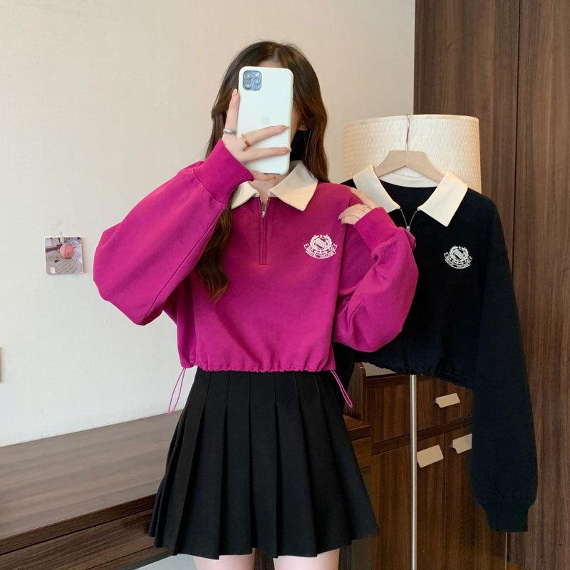 

Plus Size Women s Slimming Rose Red Half-Zip Polo Sweatshirt - Spring 2025 Collection XL (120-140 jin) чорний