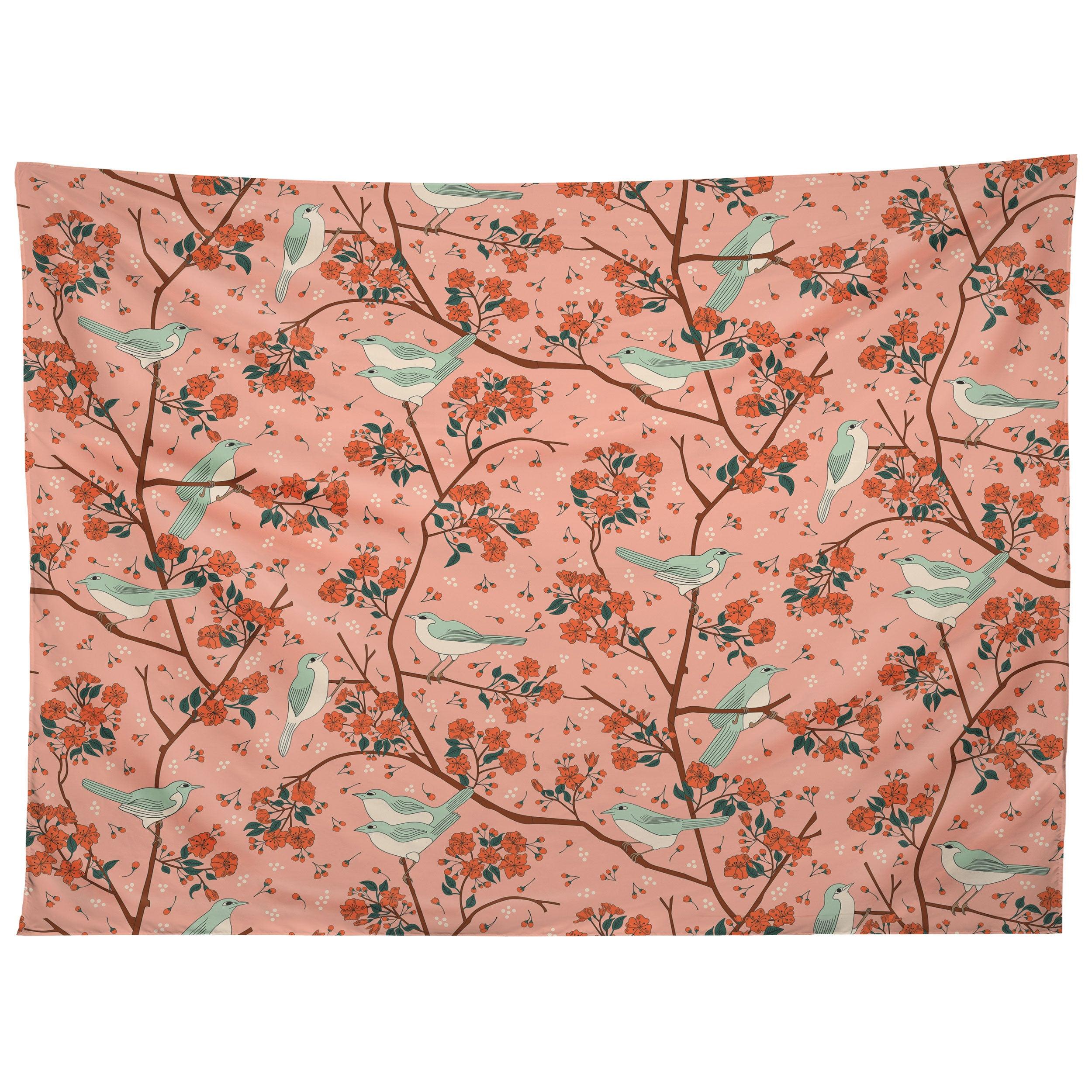 BIRDS CHERRY BLOSSOM TREES tapestry 75x100 чёрный
