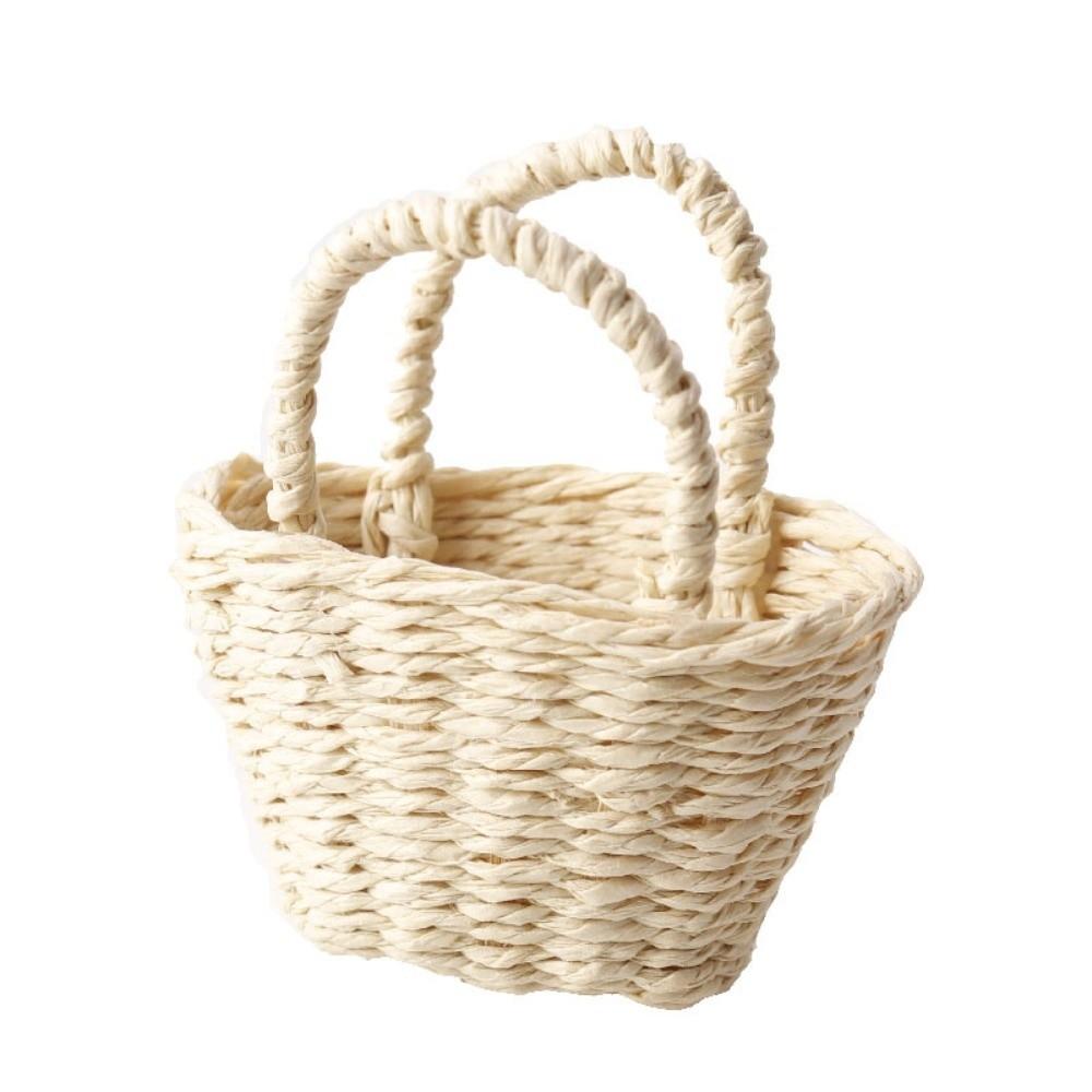 With Handles Miniature Purse Wicker Material Mini Wicker Basket  Dollhouse Decoration A