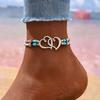 Böhmische Doppel-Liebesherz-Fußkettchen für Damen Schwarz Weiß Reiskörner Seestern-Fußkettchen-Armband Sommer-Strandparty Barfuß-Schmuck