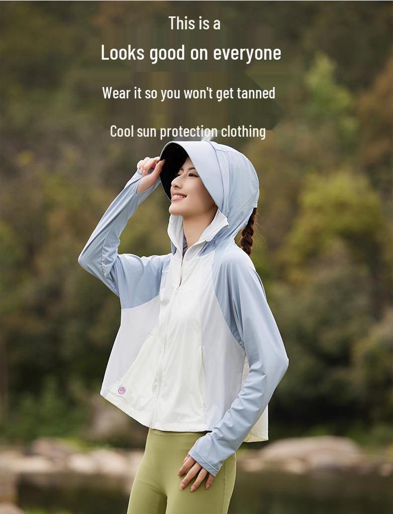 Damen Eisseide UV-Schutz Kapuzenumhang - Schwarze Krempe, Sonnenschutz, Sommer-Outdoorbekleidung