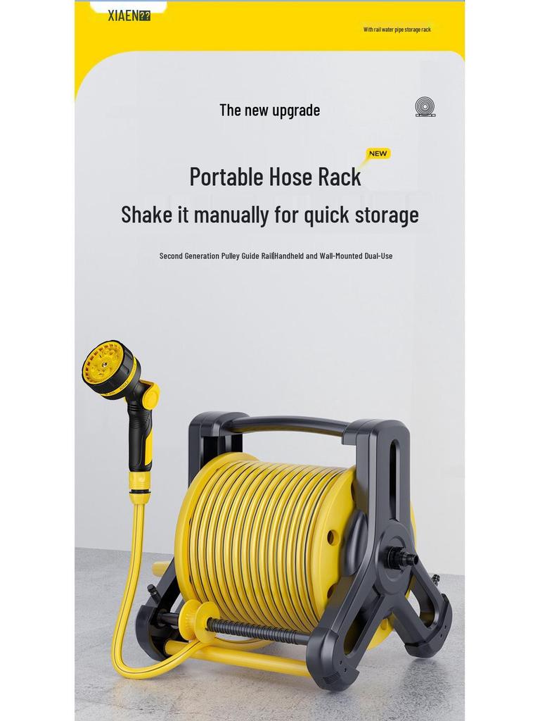 Portable Hose Pipe Storage Rack with High-Pressure Water Gun for Car Washing and Watering