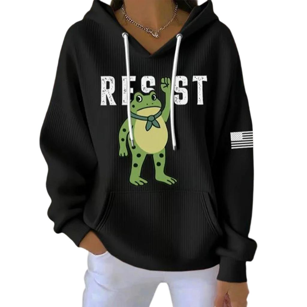 Women's Loose Comfortable Casual And Fashionable Round Neck Pattern Long-Sleeve Hooded Sweatshirt