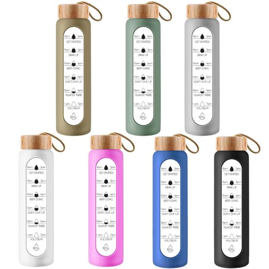 1000 ml vannflaske Bred munn lekkasjesikker høy borosilikat multifunksjonelt motiverende vannglass med hylse for hjemmet