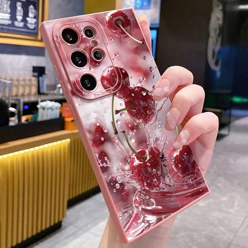 Spray-proof Cherry Design Phone Case for Samsung S25 Ultra S24 Plus S23 S22 FE S21 S20 Cases A55 A54 A35 Soft Cover