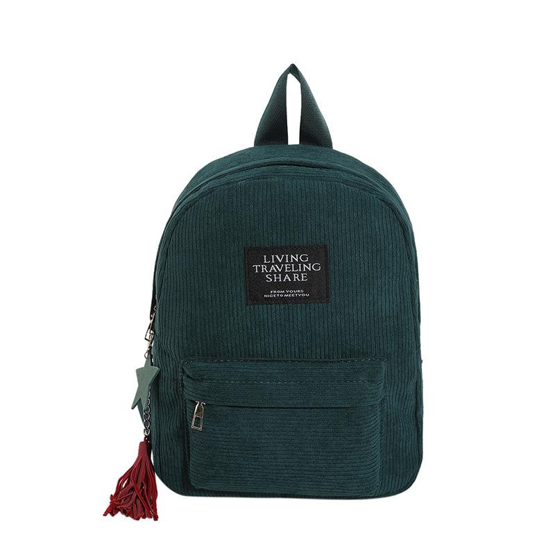Women School Soulder Bag Tassel Corduroy Backpack Preppy Style Knapsack