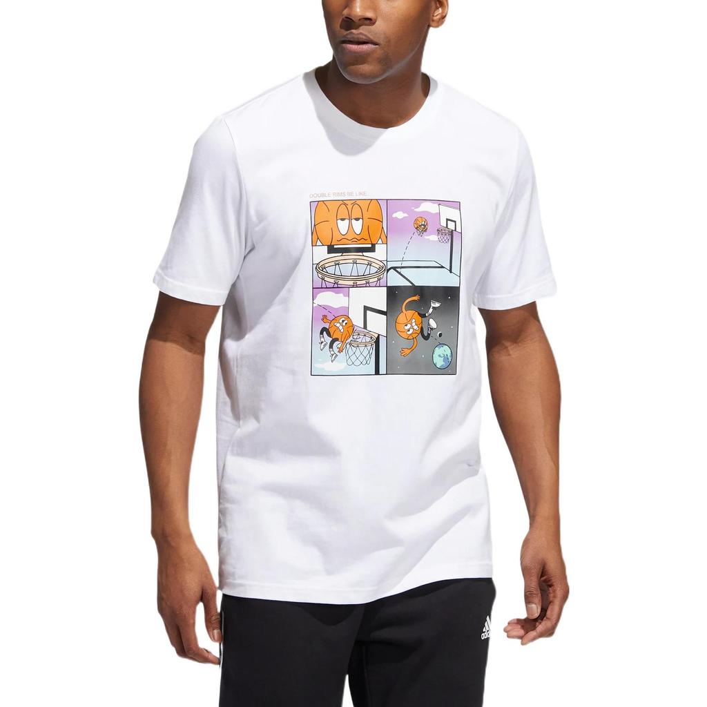 Adidas Cartoon Basketball Print Round Neck Short Sleeve T-Shirt Men Tops White HL0082