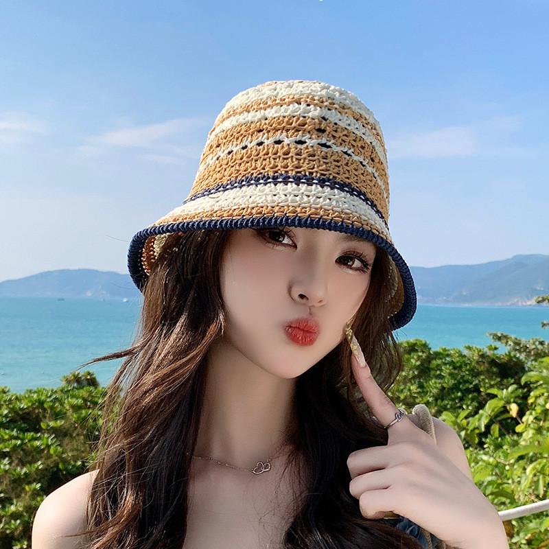 Summer Breathable Straw Hat With Wide Brim And Mesh Design For Beach And Sun Protection