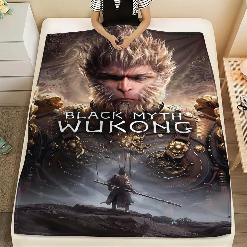 1Pc Black Myth Wukong Print Flannel Blanket, High quality Comfortable for All Seasons, Home Decor, Warmth and Comfort, Perfect for Gifts
