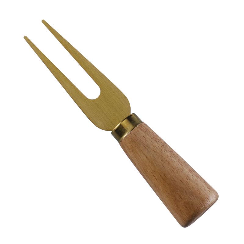 Stainless Steel Gold Cheese Knife Set with Fork and Rubberwood Handles