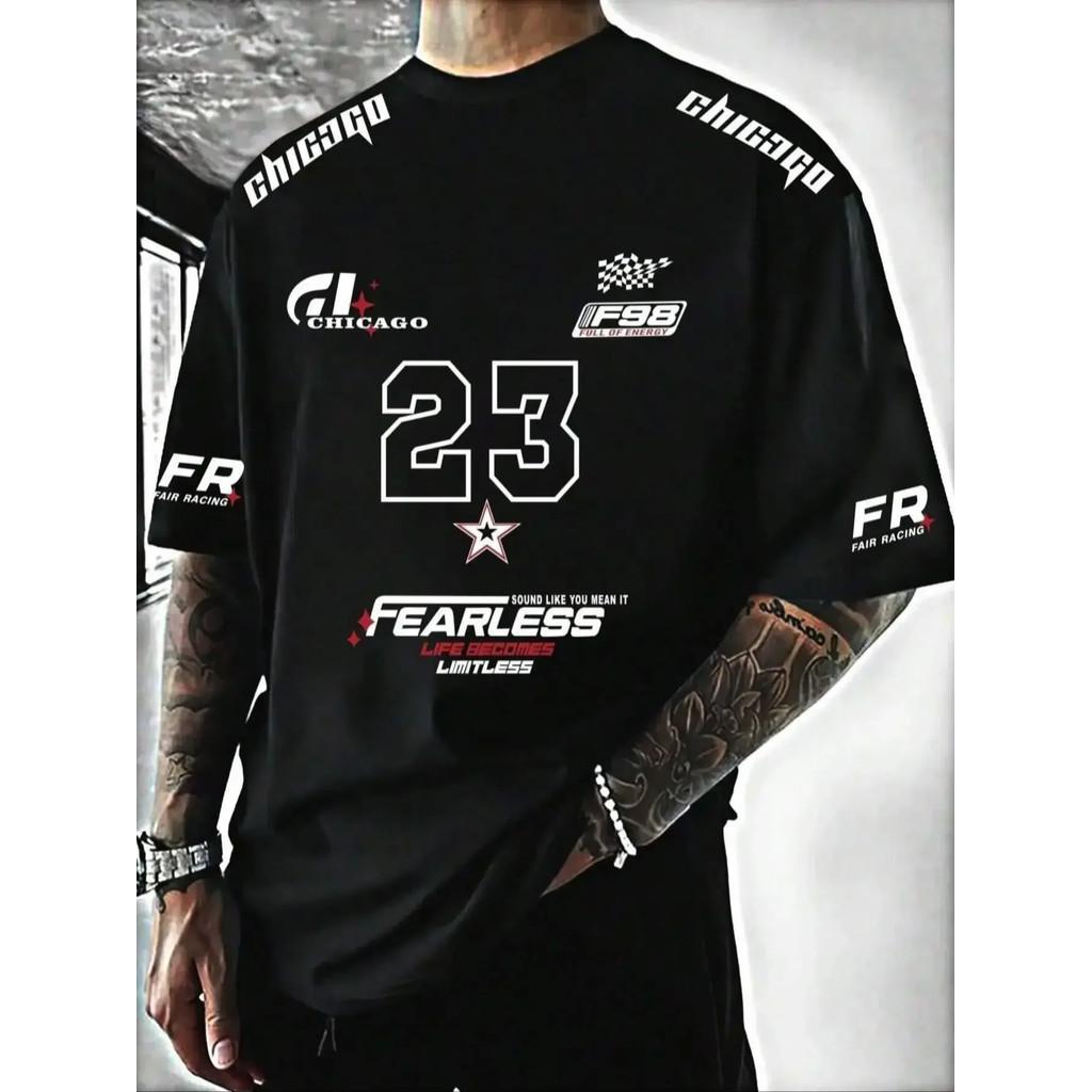 

Letter Print Casual Graphic T-Shirt Short Sleeve Sports Women s T-shirt Unisex Casual Daily Wear Summer Men s Racing T-shirt 5XL чорний