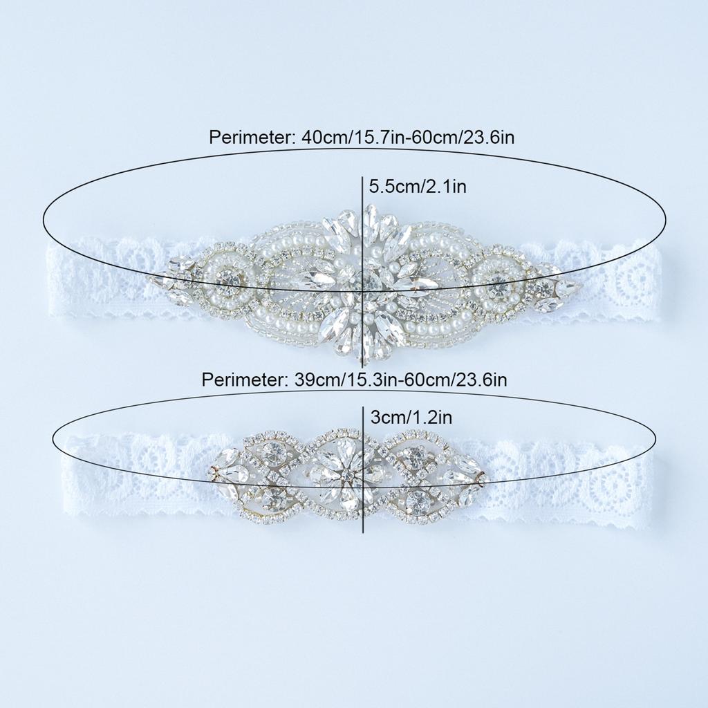 SLBRIDAL Sexy Lace Flower Crystal Rhinestones Pearls Bridal Garter Belt Wedding Thigh Leg Garter Ring for Women/Female/Bride