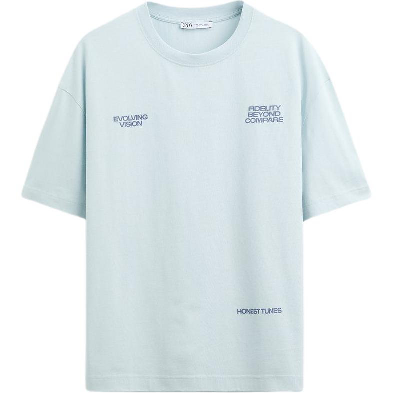 Zara Loose Color Block Printed Short Sleeve T-Shirt Men tops Sky-Blue 4374304-403 S 6619₽