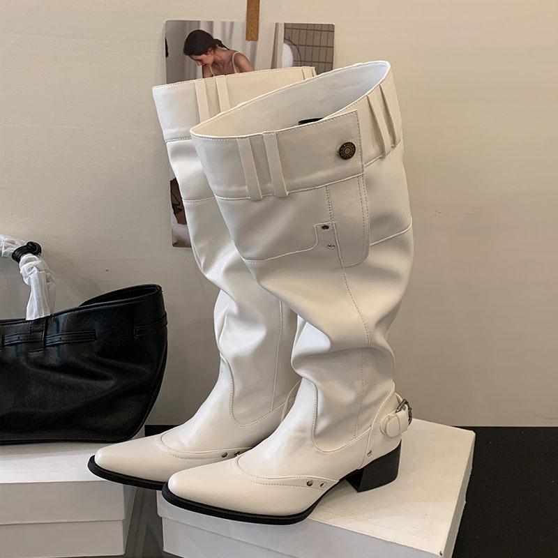 Fashion Party Ladies Knee High Modern Boots With Heels Footwear Female Buckle Fashion Pointed Toe Women Long Boots Shoes Pumps new