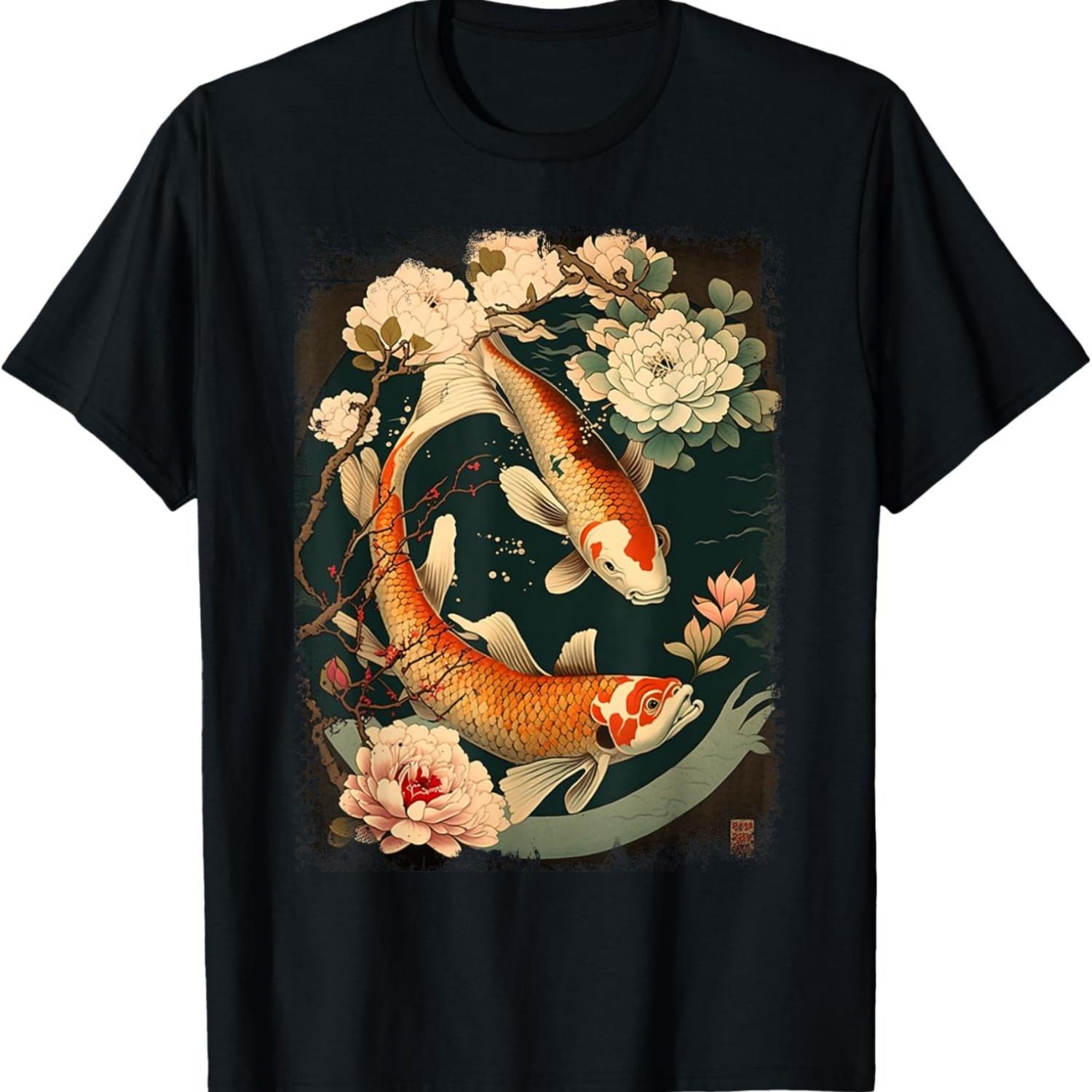 Nishikigoi Koi Carp Fish  Art Japan Cherry Blossom T-Shirt(1) S чёрный