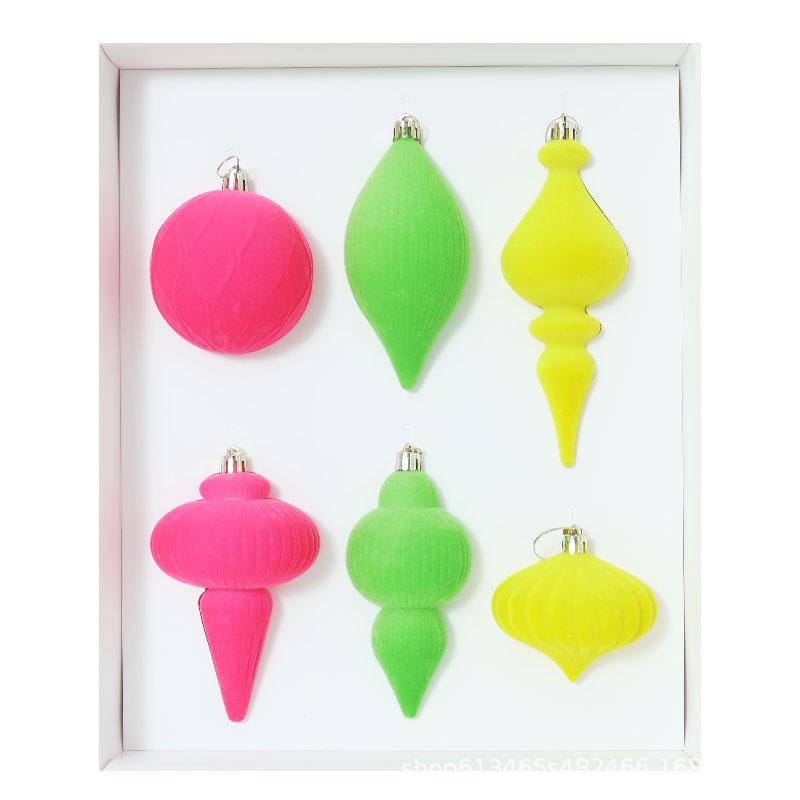 Set of 6 Irregular Mocha Mousse Christmas Tree Flocking Balls