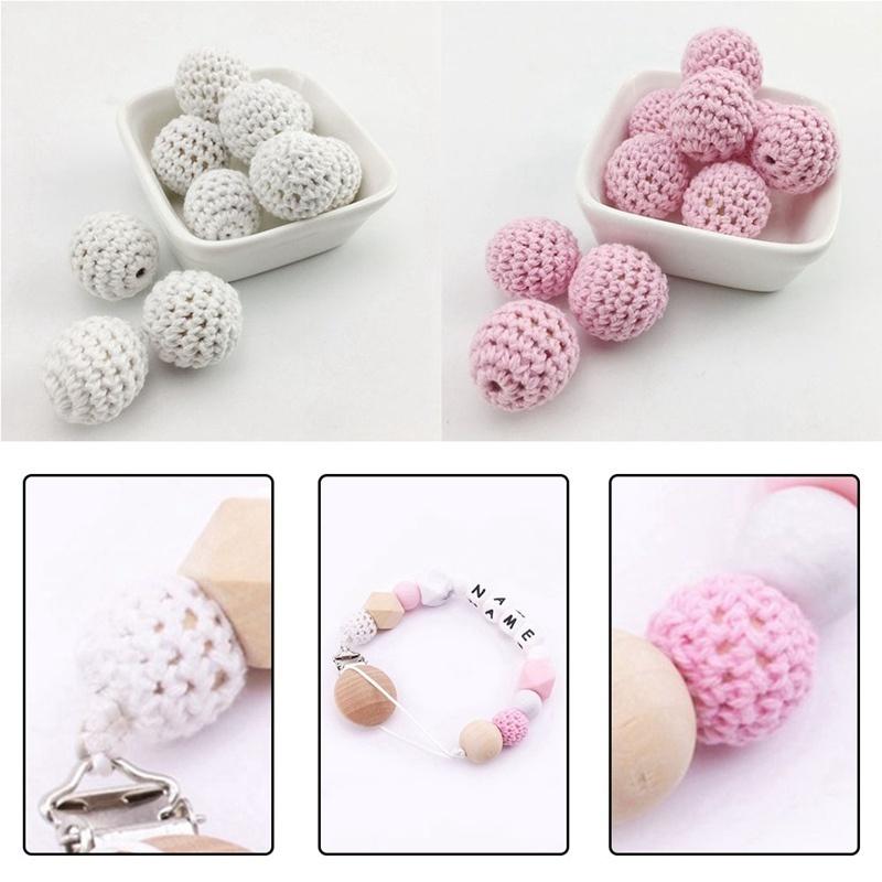 6ks 16mm/5 ks 20mm háčkované korálky Žvýkací korálky Náhrdelník na kousátka Diy Příslušenství k dudlíku Dřevěné kousátko pro miminko