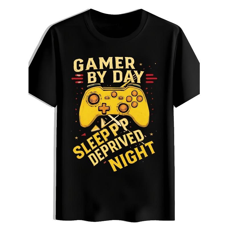 

European sizes Game Controller Blue Print T-Shirt, Summer, Versatile, Athletic, Trendy T-Shirt, Round Neck Short Sleeve Top, Casual Daily Wear 4XL чорний