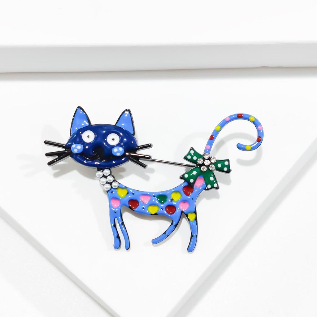 Premium Korean Cartoon Kitten Oil-Drop Brooch - Elegant Animal Pin for Women
