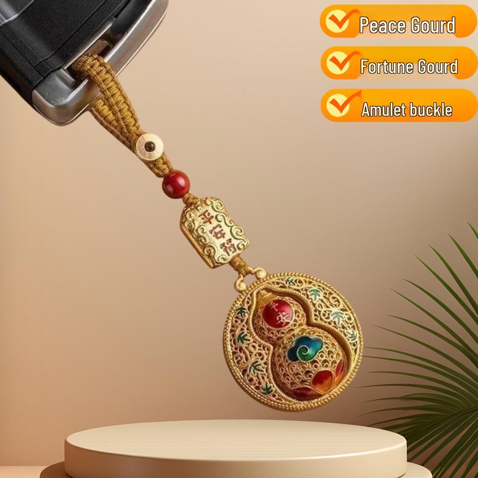 Ping An Sand Gold Gourd Keychain - Stylish Unisex Car Pendant and Good Luck Gift