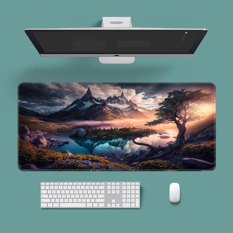 Extra Large Washable Mouse Pad - Aurora Landscape & Sunset Clouds Design, Thickened for Office and Gaming Desks