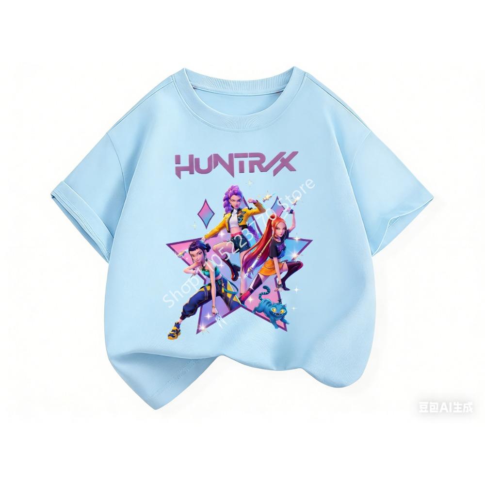 2026 Fun Huntrix Kpop Demon Hunters T-Shirt for Boys Girls Fans Gift Summer Crew Neck Short Sleeve Tees Fashion Kids T-shirt